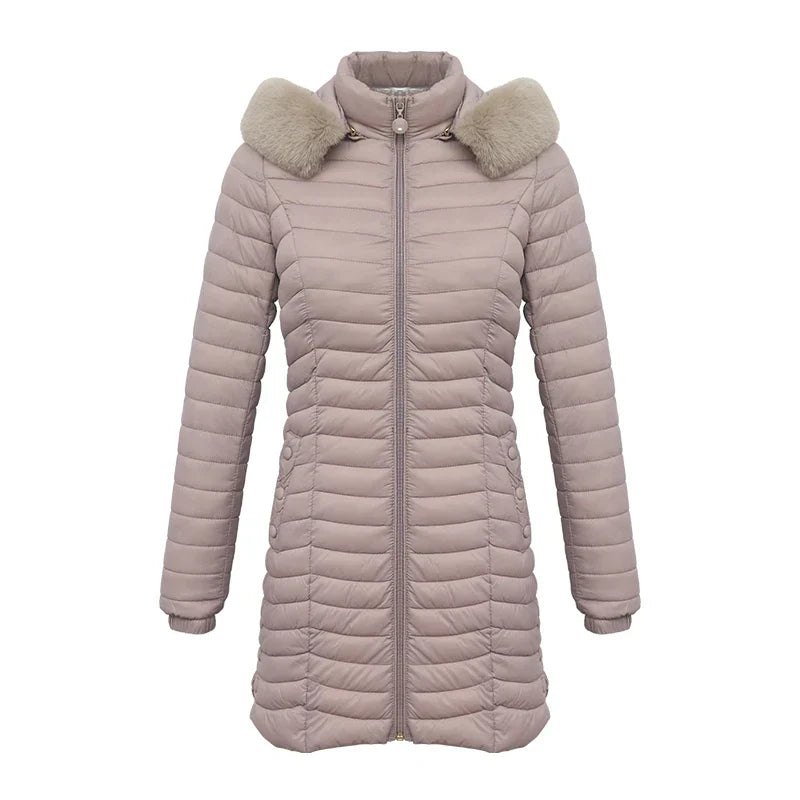 Elegante Winterjacke Slim Fit mit Pelzkapuze