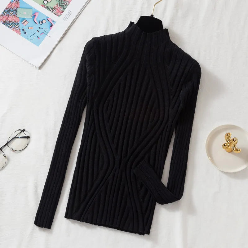 Damen Strickpullover Rollkragen Langärmlig Elegannt