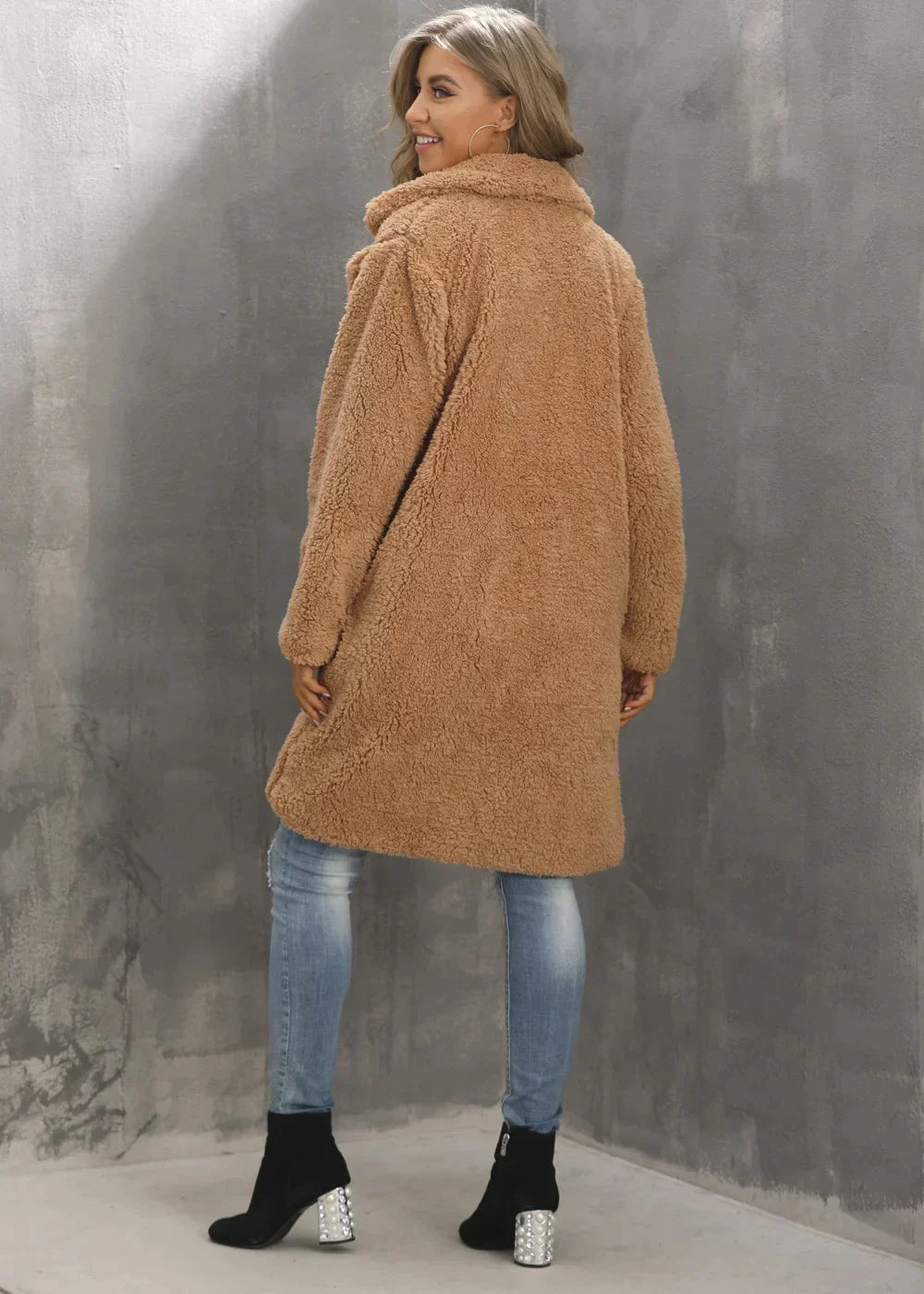 Teddy Mantel Weich Warm Oversized Offen - IdealeKleiden