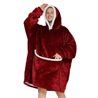 Übergroße Fleece-Decke mit Kapuze und Taschen
