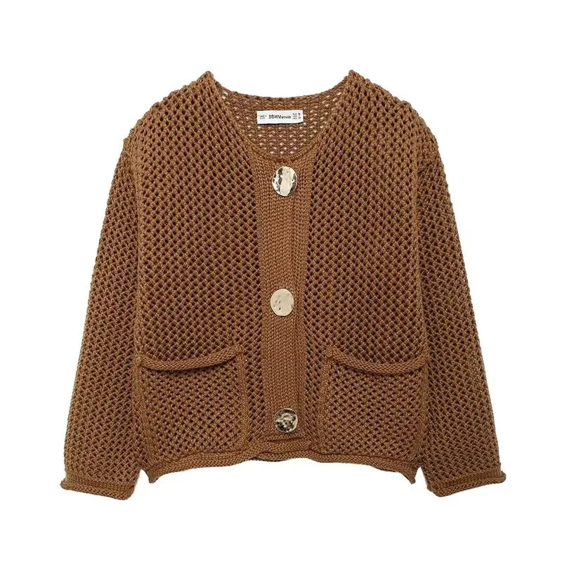 Leichte Strickjacke mit Vordertaschen Mesh Optik