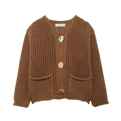 Leichte Strickjacke mit Vordertaschen Mesh Optik