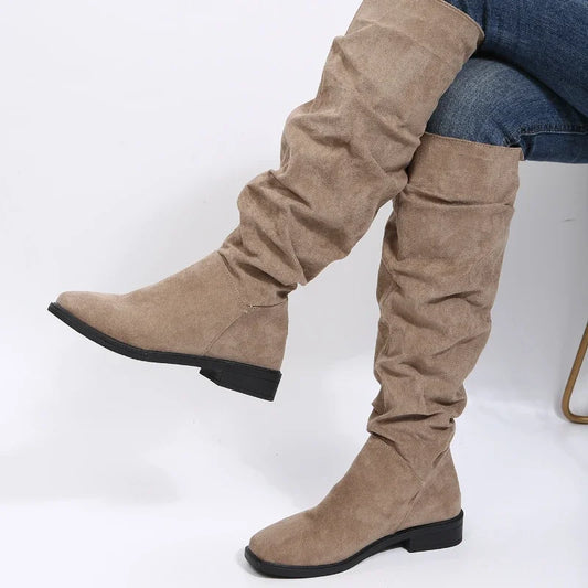 Hohe Bikerstiefel Damen Stachelabsatz Rundes Zehenende - IdealeKleiden
