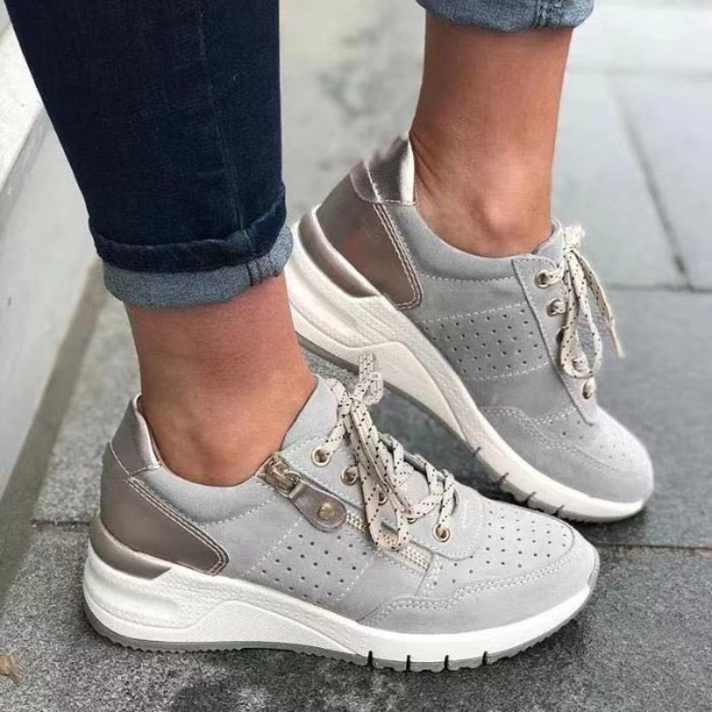 Damen Sneaker Bequem Rund Spitze Schnürsenkel