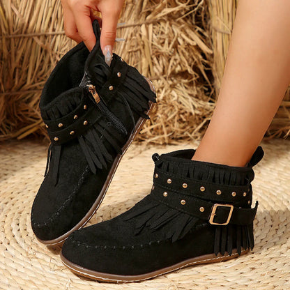 Retro Stiefeletten Wildleder Schnalle Cowboy Style