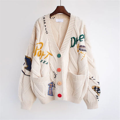 Farbenfrohe Strickjacke Patchwork Design