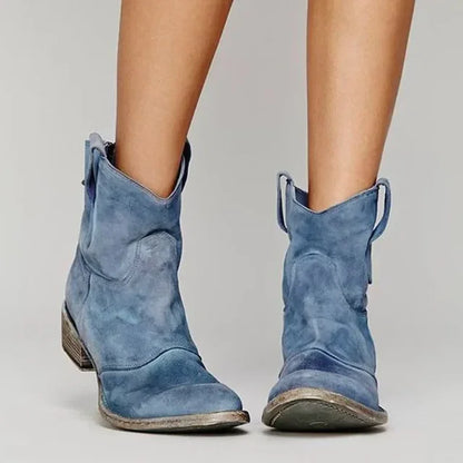 Stiefeletten Wildleder Niedriger Absatz Western Style Frauen