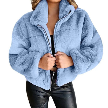 Übergroße Faux-Fur-Jacke Hoher Kragen Weich