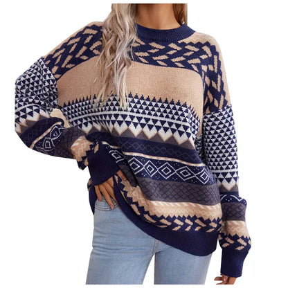 Retro Strickpullover Kontrast Details Vintage Look