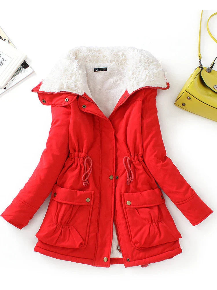 Warmes Winterkleid mit Kunstfellfutter und verstellbarer Passform
