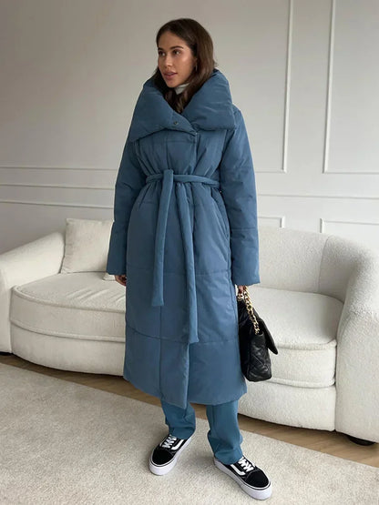 Winterparka Damen Steppjacke Lang mit Gürtel