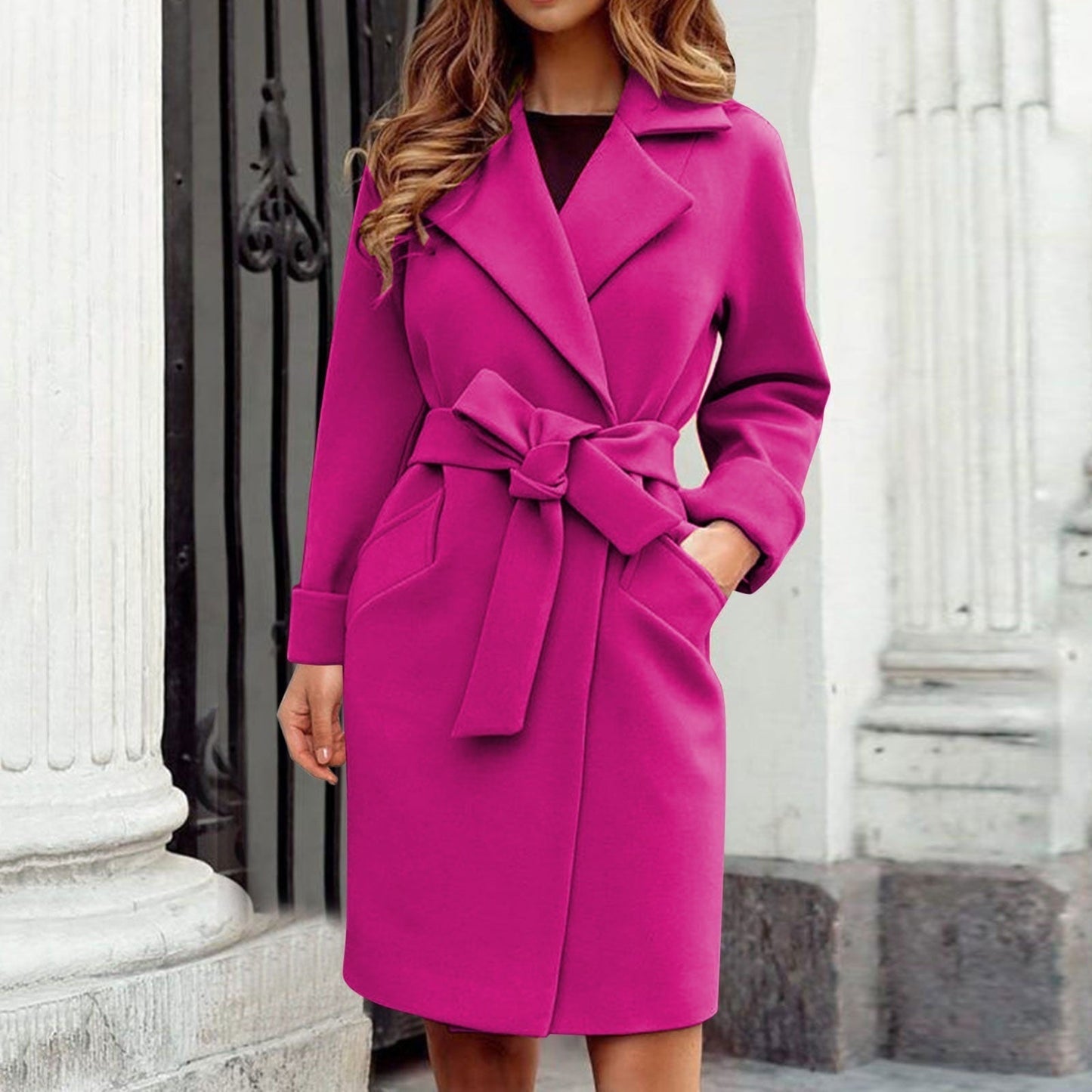 Lange Damenwinterjacke Trenchcoat Elegant Knöpfe