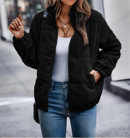Winterjacke Damen Samt Rippen Optik