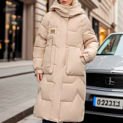 Lange Winterjacke Kapuze Puffer Steppweste
