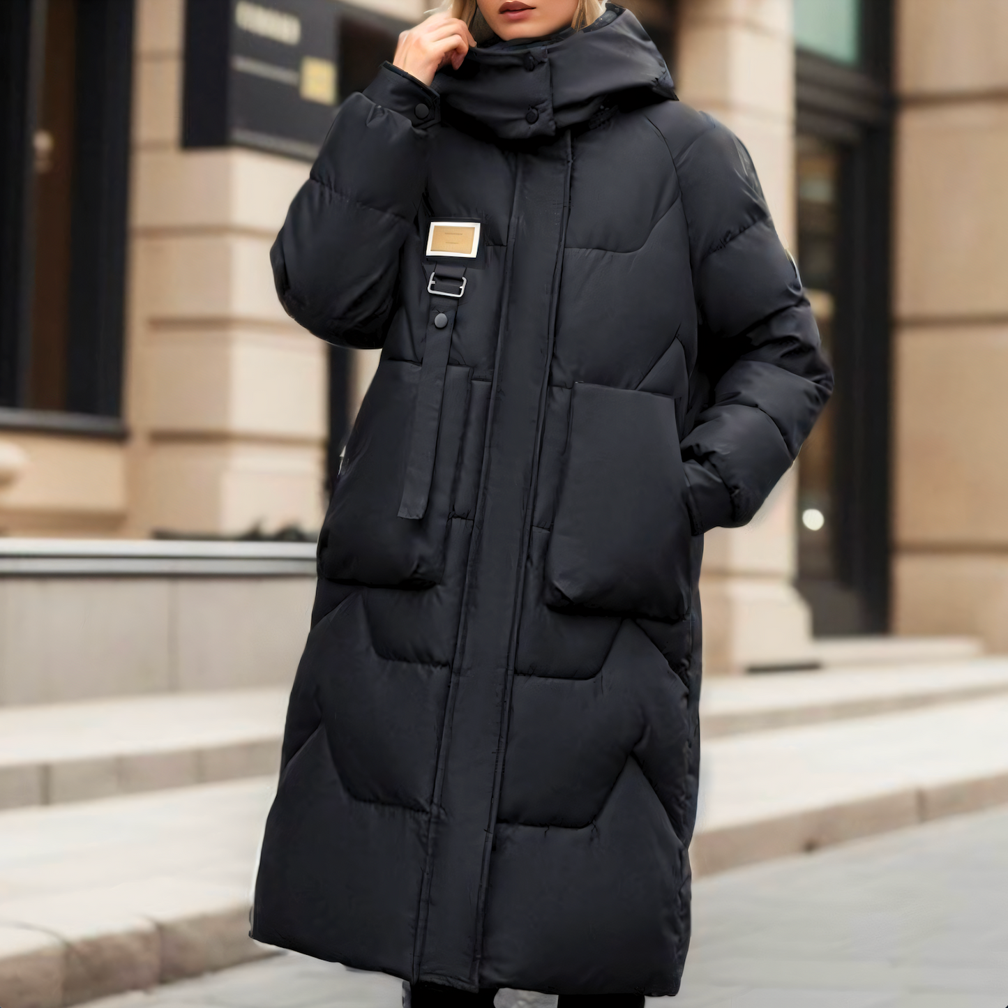 Lange Winterjacke Kapuze Puffer Steppweste