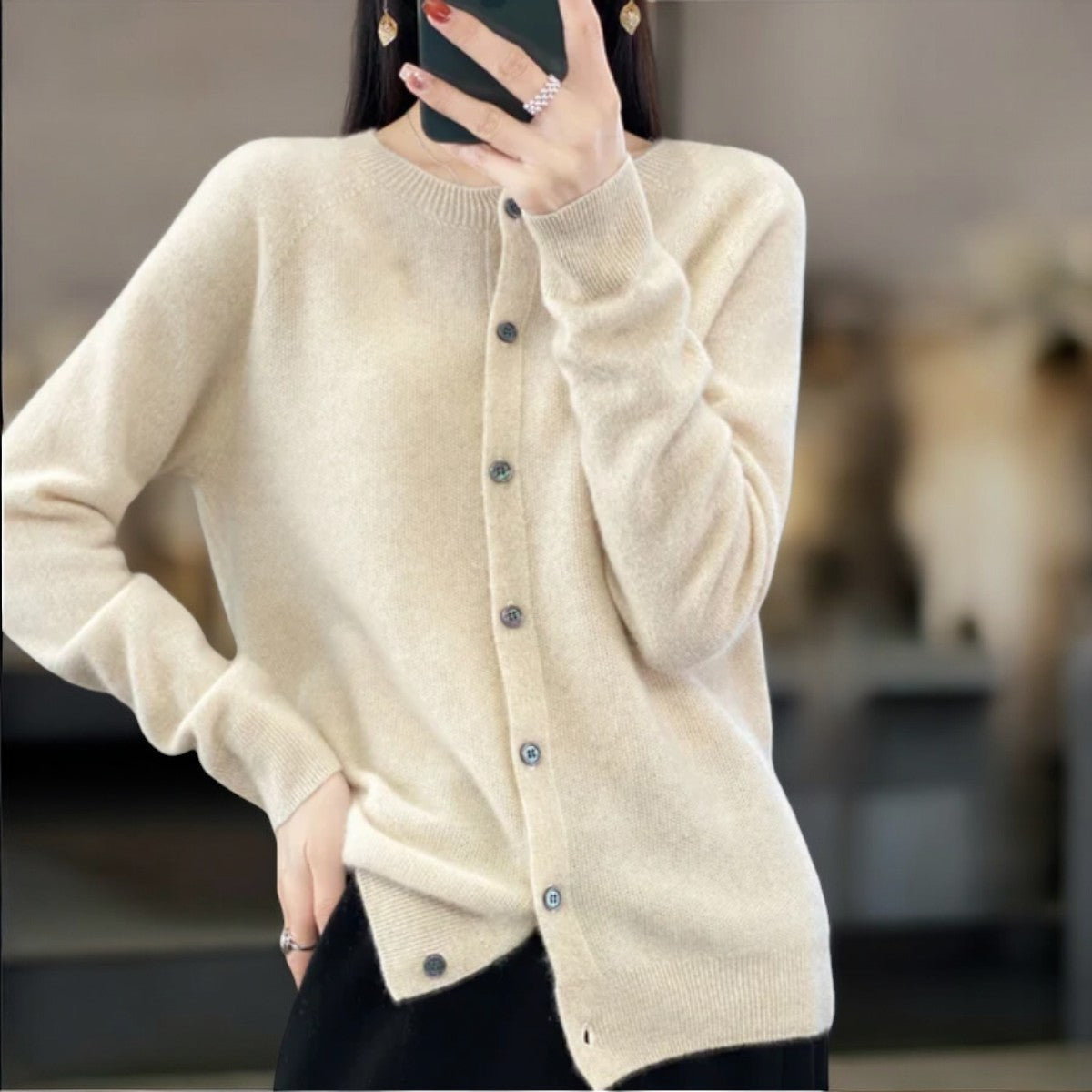 Damen Wollcardigan Weich Stilvoll Herbst Winter