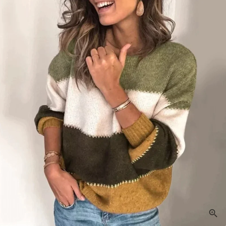 Streifiger Damenpullover Langarm Casual
