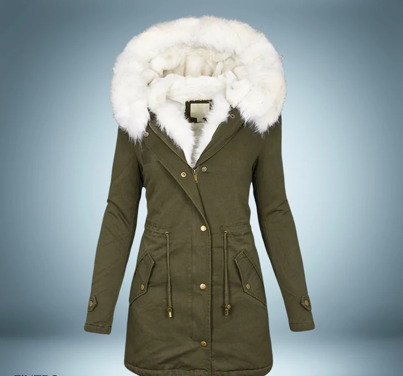 Stylische Parka Damen Schwarz Pelzbesatz