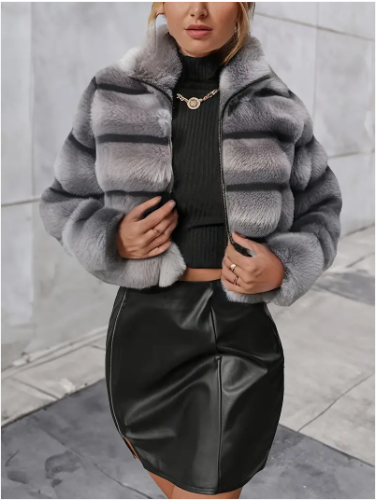 Kunstpelz-Jacke Damen Modern Reißverschluss