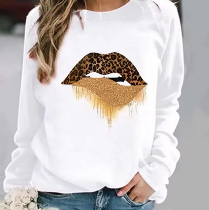 Weicher Baumwollpullover mit Lippenmuster