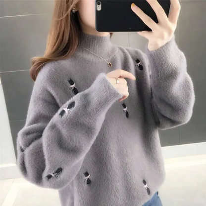 Weich Flauschig Rollkragenpullover Damen