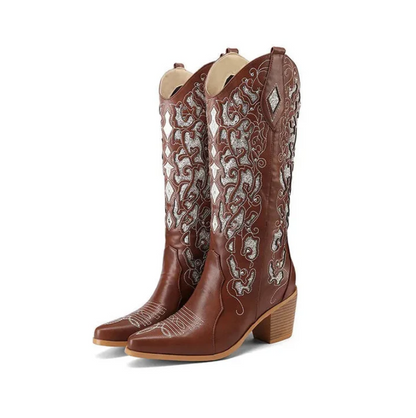 Stilechte Cowboy-Stiefeletten mit Stickerei und Absatz - IdealeKleiden