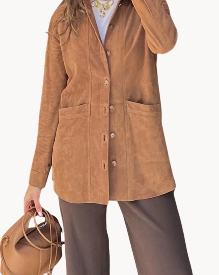 Eleganter Damen Blazer aus Kamelhaar Leder