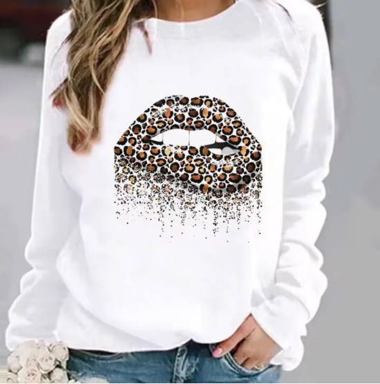 Weicher Baumwollpullover mit Lippenmuster