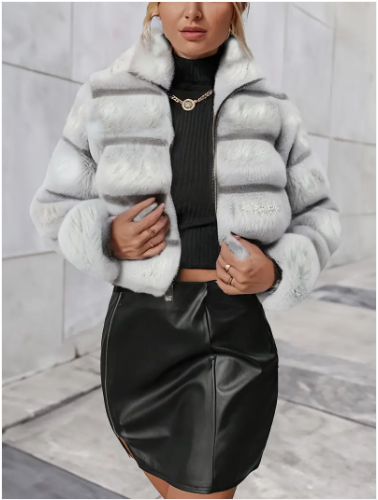 Kunstpelz-Jacke Damen Modern Reißverschluss