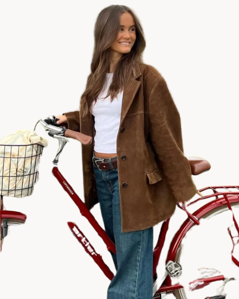 Eleganter Damen Blazer aus Kamelhaar Leder