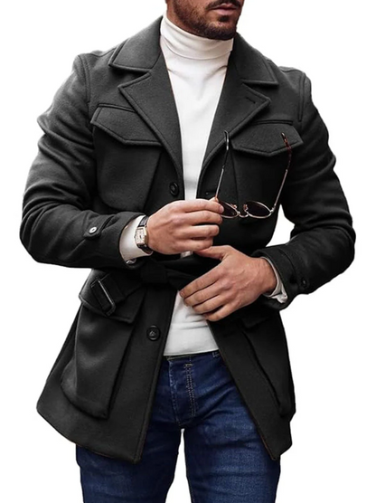 Herren Wintermantel Vieltaschen Schnürenverschluss