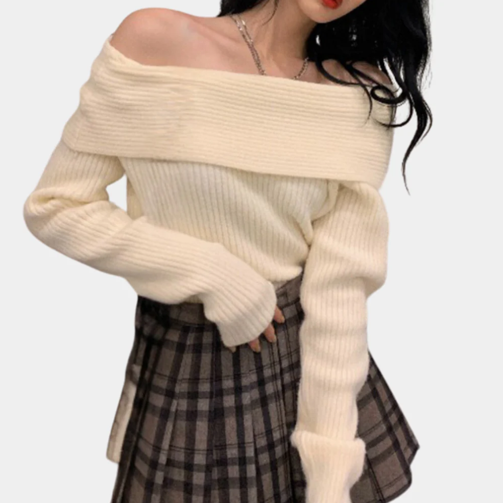 Damen Pullover Off Shoulder Elegantes Design - IdealeKleiden