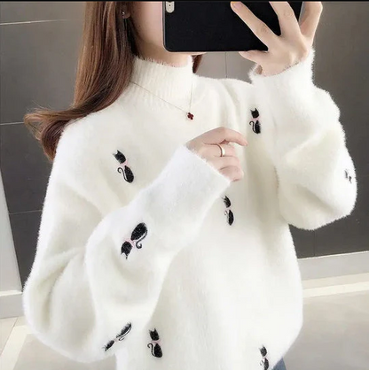 Weich Flauschig Rollkragenpullover Damen