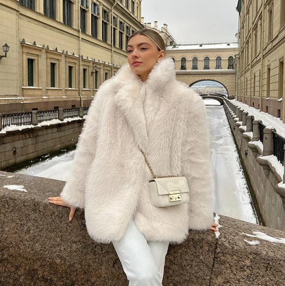 Luxus Damenjacke Weiches Kunstfell Mantel