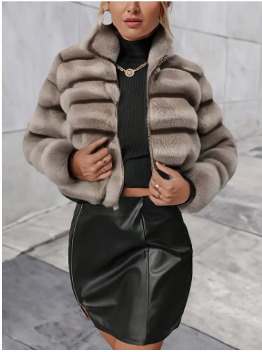 Kunstpelz-Jacke Damen Modern Reißverschluss