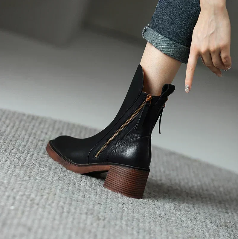 Damen Stiefelette Echtleder Blockabsatz - IdealeKleiden