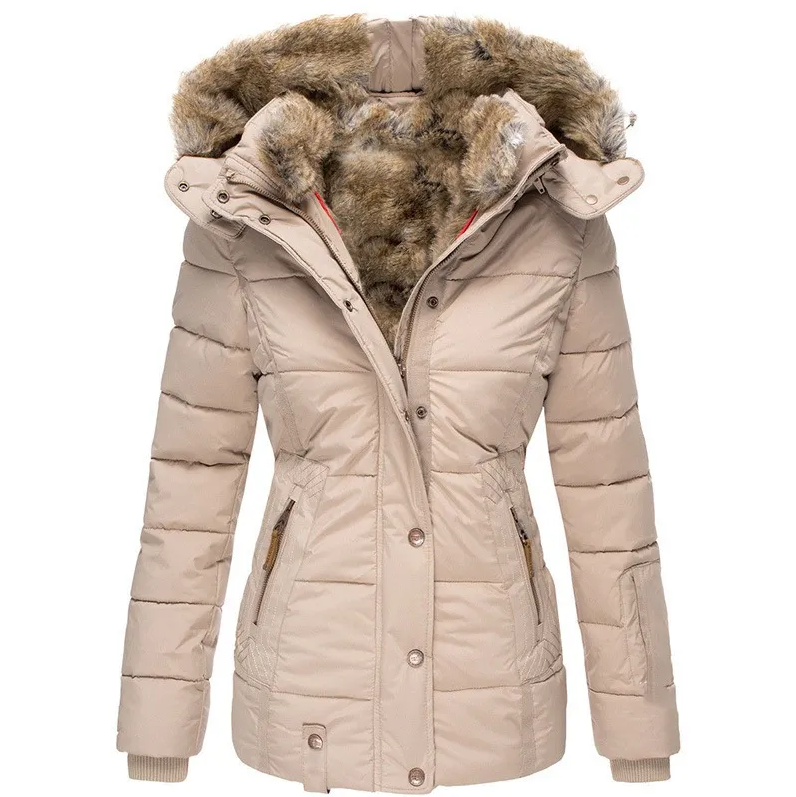 Damen Wintermantel Fellkapuze Luxus Design