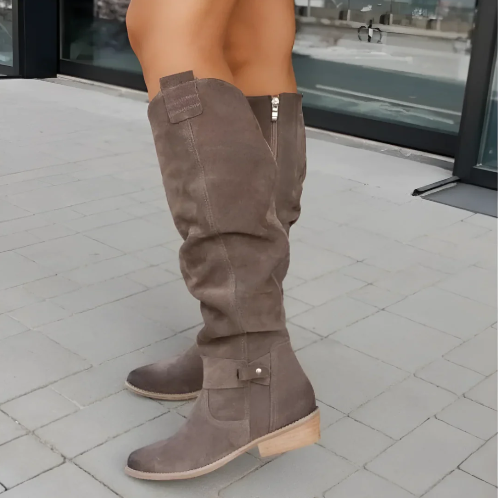 Damen Stiefel Knielang Elegant Leder