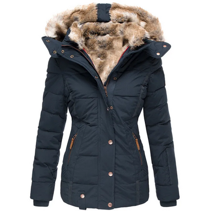 Damen Wintermantel Fellkapuze Luxus Design