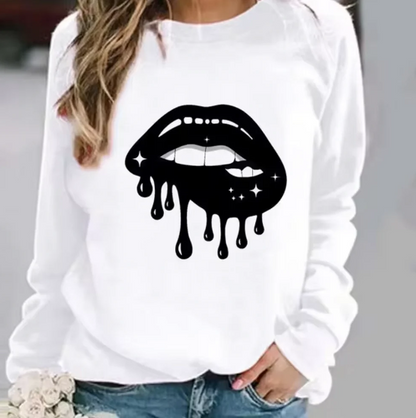 Weicher Baumwollpullover mit Lippenmuster