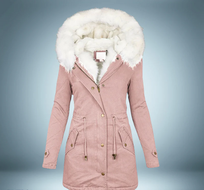 Stylische Parka Damen Schwarz Pelzbesatz