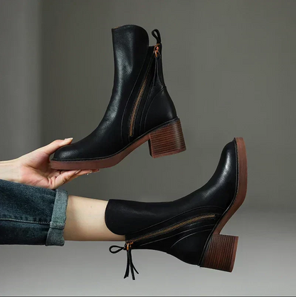 Damen Stiefelette Leder Hochhackig Elegant - IdealeKleiden