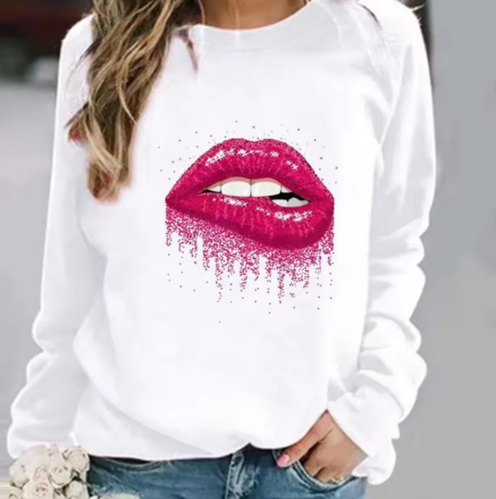 Weicher Baumwollpullover mit Lippenmuster