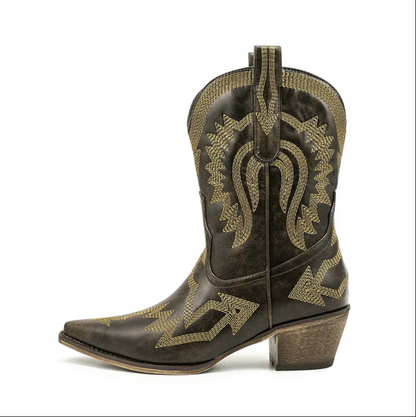 Elegante Cowboystiefel Leder Damen Westernstil