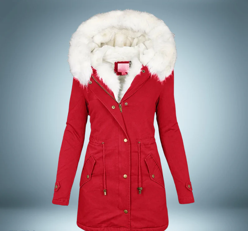 Stylische Parka Damen Schwarz Pelzbesatz