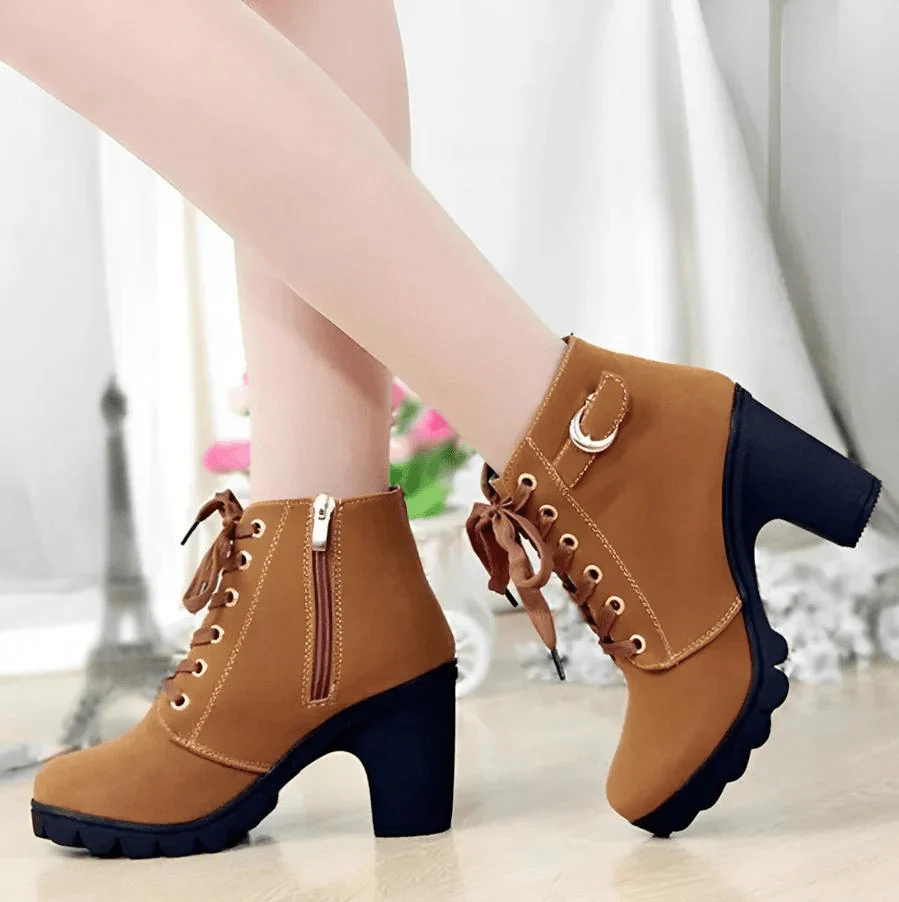 Damen Stiefelette Schnürstiefel Elegant - IdealeKleiden