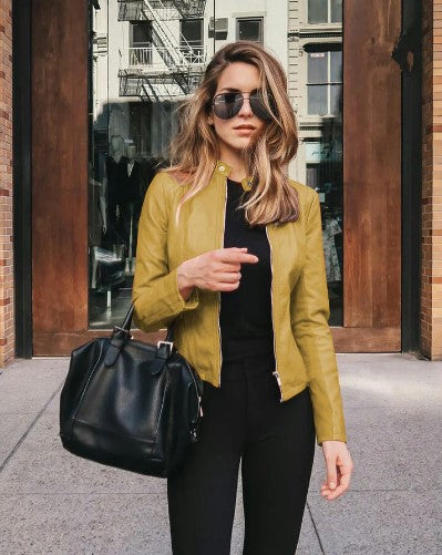 Stylische Bikerjacke Damen Kunstleder Schwarz