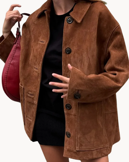 Eleganter Damen Blazer aus Kamelhaar Leder