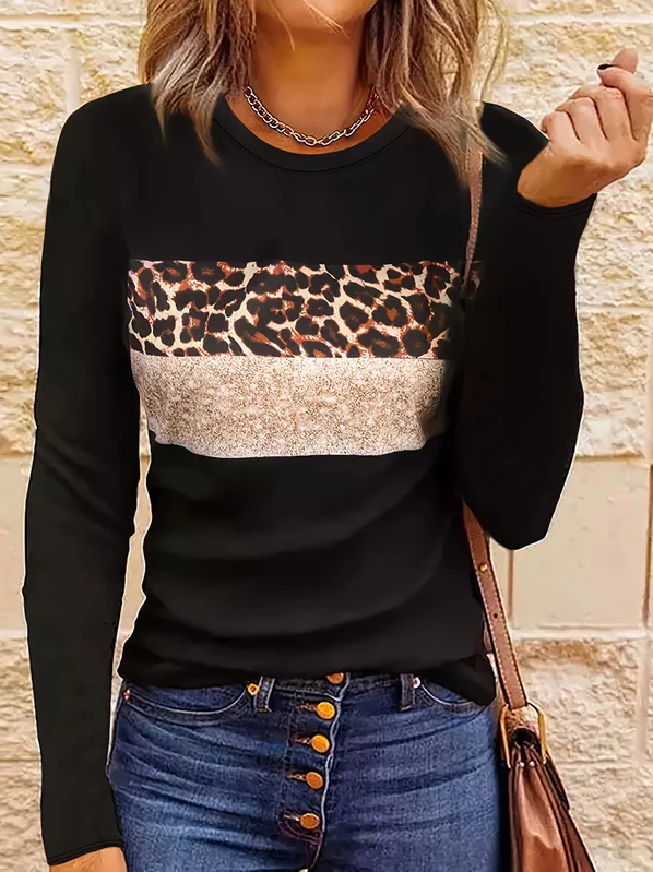 Leopard Langarmshirt Damen Schick Style