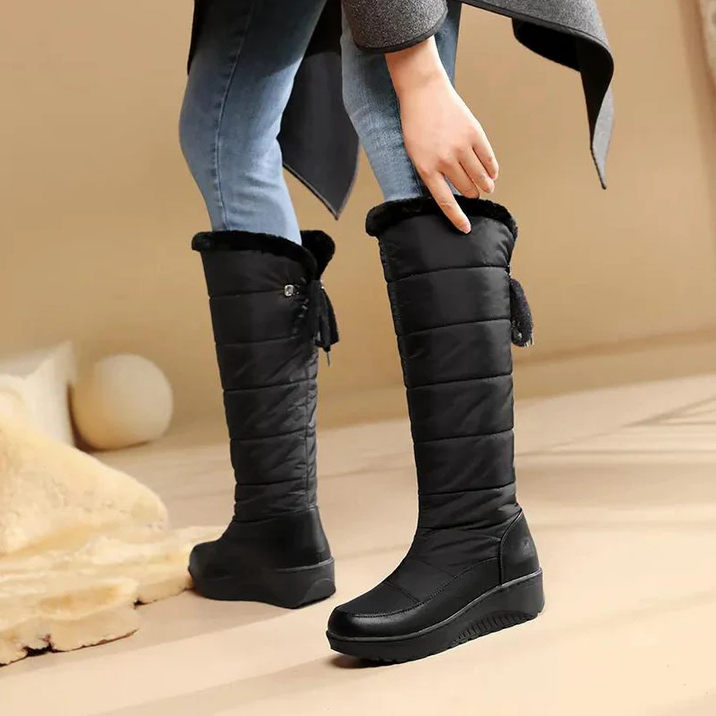 Warme Winterstiefel Frauen - Pelzgefütterte Kniehohe Schneestiefel